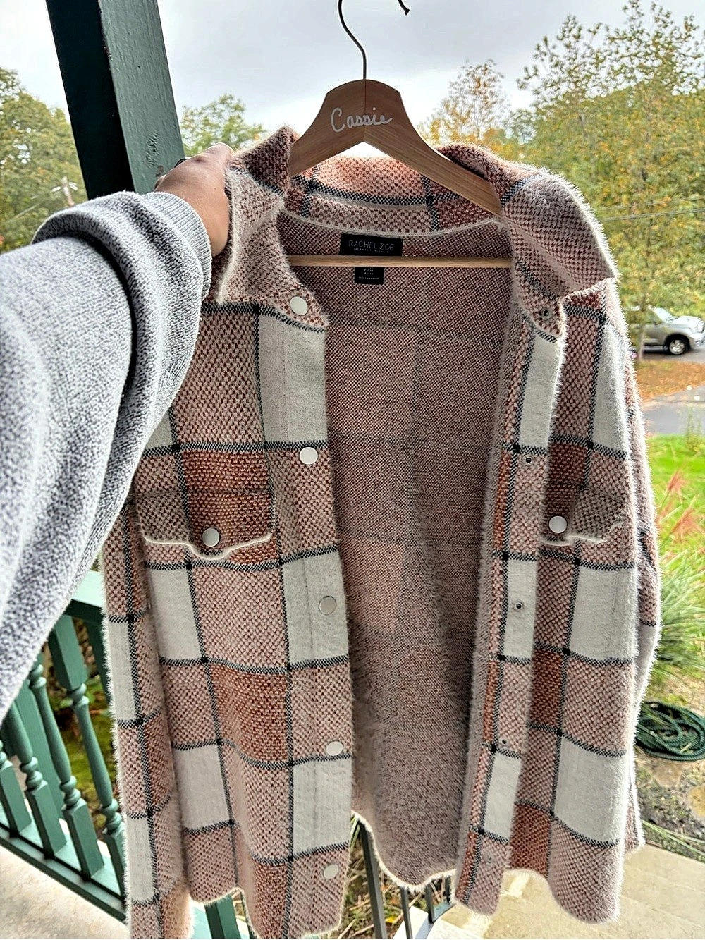 Rachel Zoe Plaid Teddy Jacket in Orange & Cream
